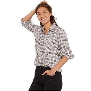 New! Rails Milo Shirt Ivory Check Stars Embroidered Top Women Flannel Plaid Sz S